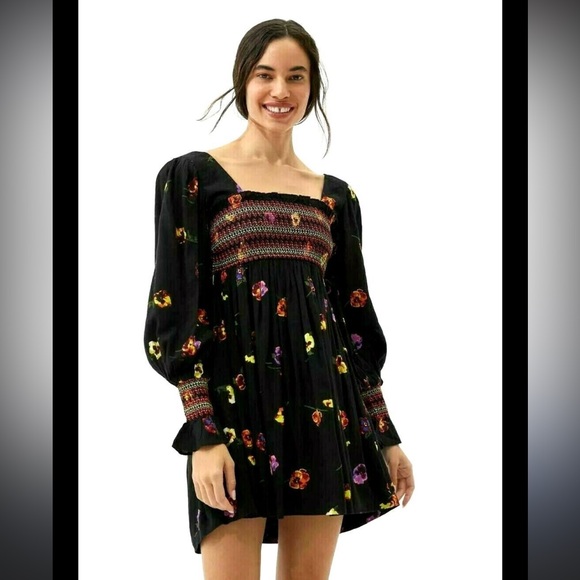 Urban Outfitters Dresses & Skirts - Urban Outfitters Isobel Smocked Mini Dress Floral Black Dress Woman’s M